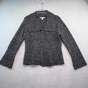 JM Collection Petite M Marled Knit Button Front Cardigan Jacket‎ Black White